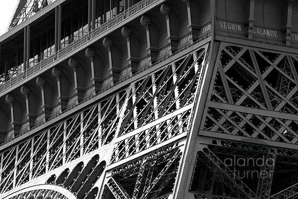 Eiffel Tower Corner Up Close BW